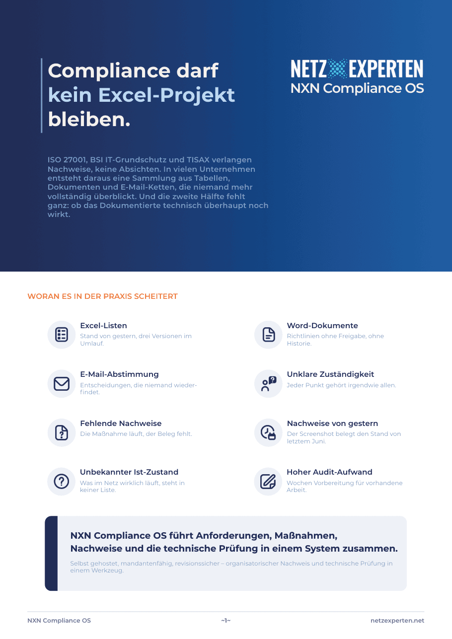 Titelseite der Broschüre NXN Compliance OS